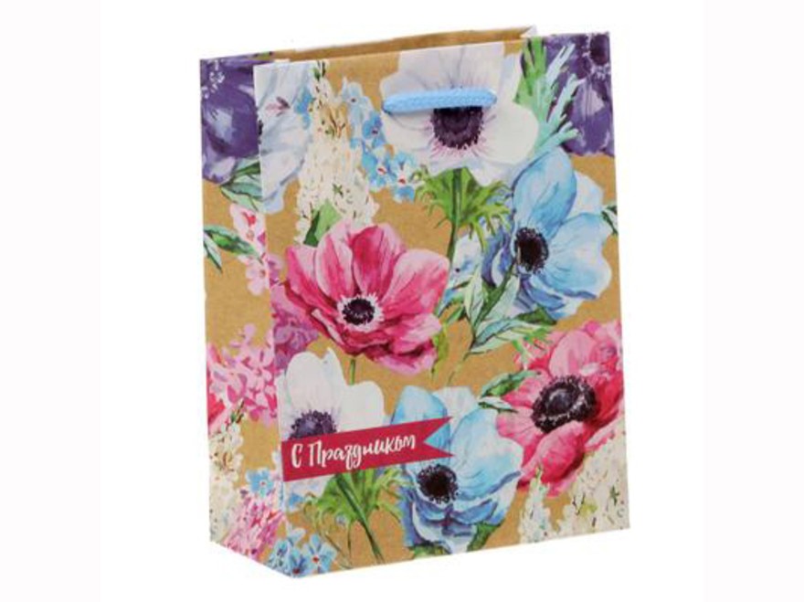 Пакет для подарков бумажный ''летние цветы'' 12*15*6 см  Арт.82496 - фото