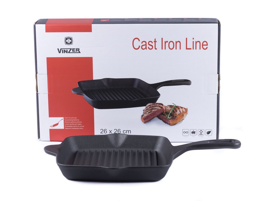 Сковорода-гриль чугунная ''cast iron'' 26*26 см Арт.84224 - фото