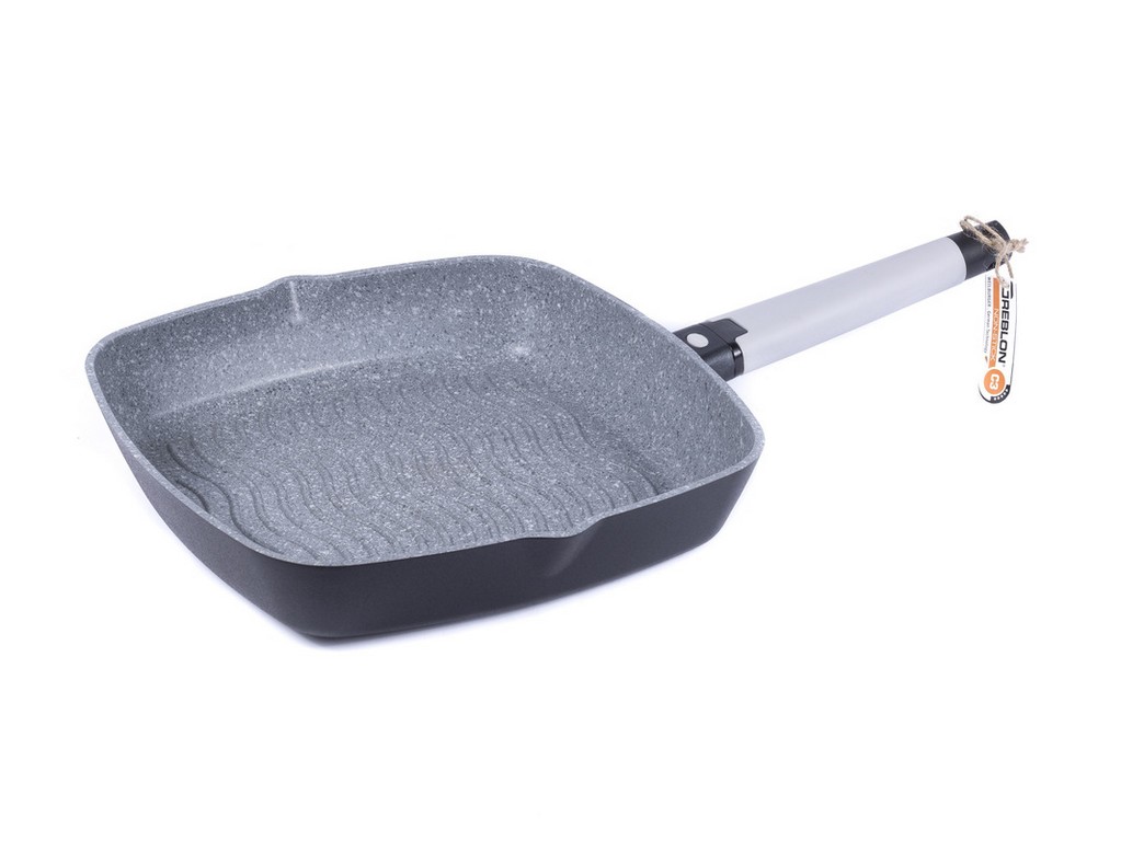 Сковорода-гриль алюминиевая антипригарная с мраморным покрытием ''greblon compact induction'' 28*28 см  Арт.84242 - фото