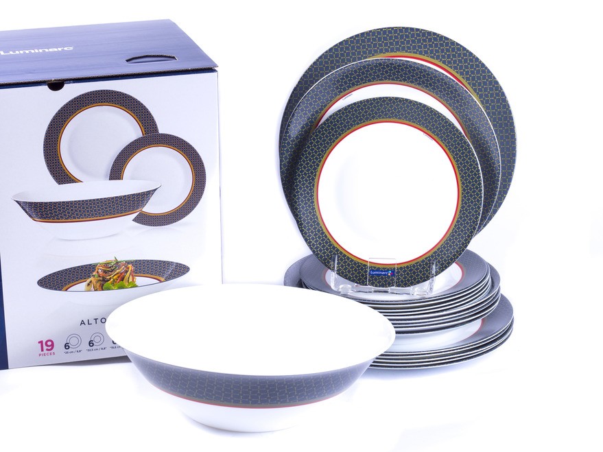 Набор посуды стеклокерамической Luminarc ''alto saphir'' 19 пр.: 18 тарелок 19,5/22,5/25 см, салатник 27 см   Арт.84577
