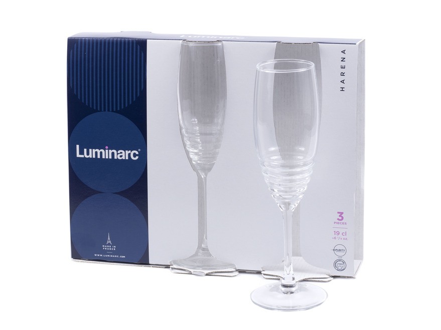 Набор бокалов для шампанского стеклянных Luminarc ''harena'' 3 шт. 190 мл  Арт.85562 - фото