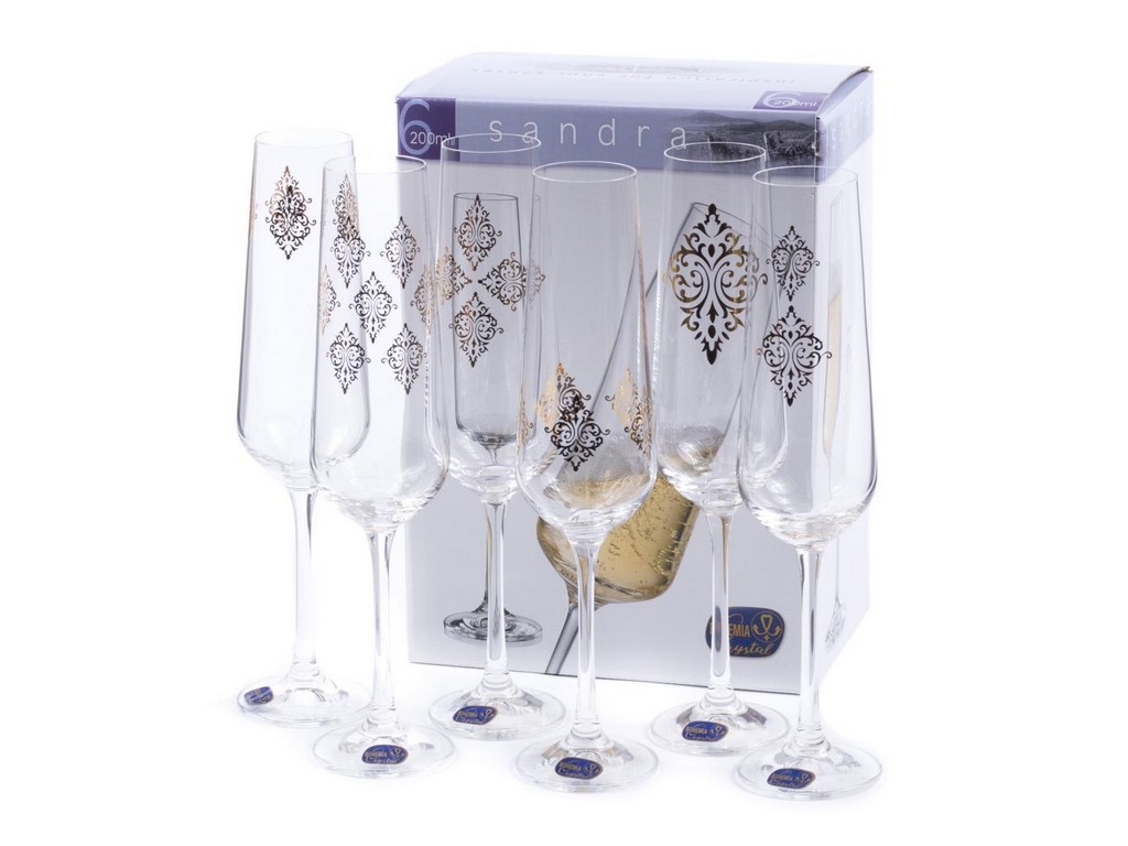 Набор бокалов для шампанского стеклянных декор. ''Sandra'' 6 шт. 200 мл Арт.85839 - фото