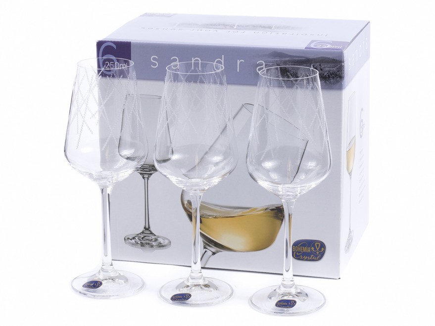 Набор бокалов для вина стеклянных декор. ''Sandra'' 6 шт. 250 мл  Арт.85840 - фото