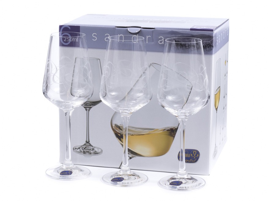 Набор бокалов для вина стеклянных декор. ''Sandra'' 6 шт. 250 мл  Арт.85841 - фото