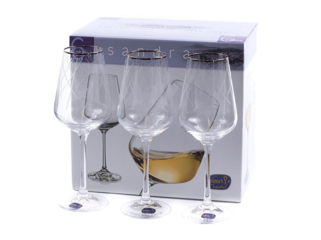 Набор бокалов для вина стеклянных декор. ''Sandra'' 6 шт. 250 мл  Арт.85842 - фото