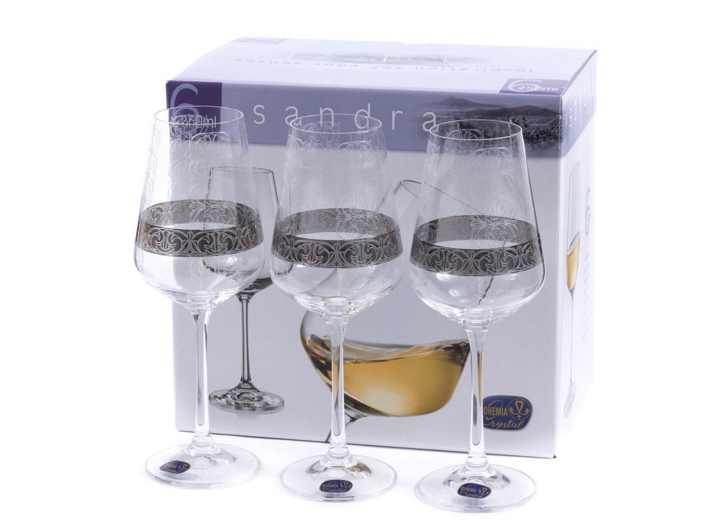 Набор бокалов для вина стеклянных декор. ''Sandra'' 6 шт. 250 мл Арт.85843 - фото