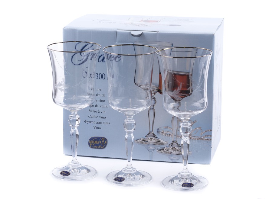 Набор бокалов для вина стеклянных декор. ''Grace'' 6 шт. 300 мл Арт.85846 - фото
