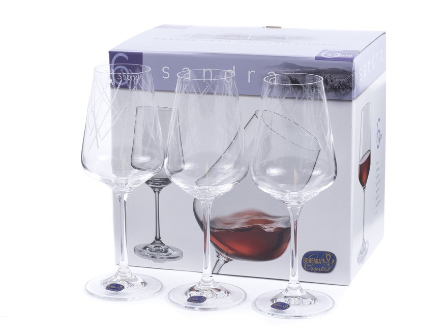 Набор бокалов для вина стеклянных декор. ''Sandra'' 6 шт. 350 мл Арт.85847 - фото