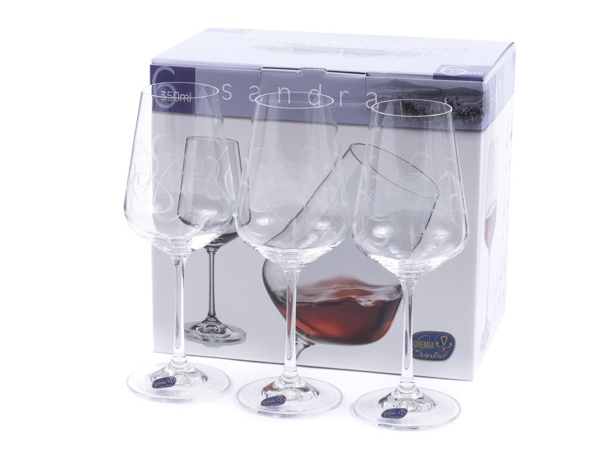 Набор бокалов для вина стеклянных декор. ''Sandra'' 6 шт. 350 мл Арт.85848 - фото