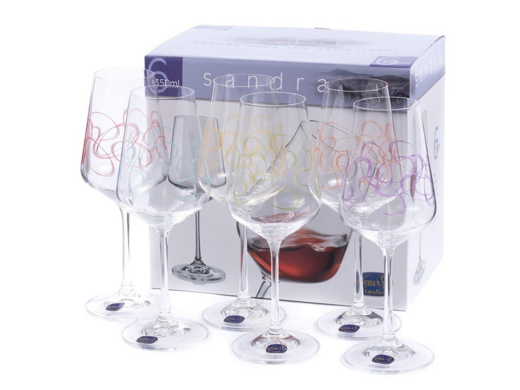 Набор бокалов для вина стеклянных декор. ''Sandra'' 6 шт. 350 мл Арт.85850 - фото