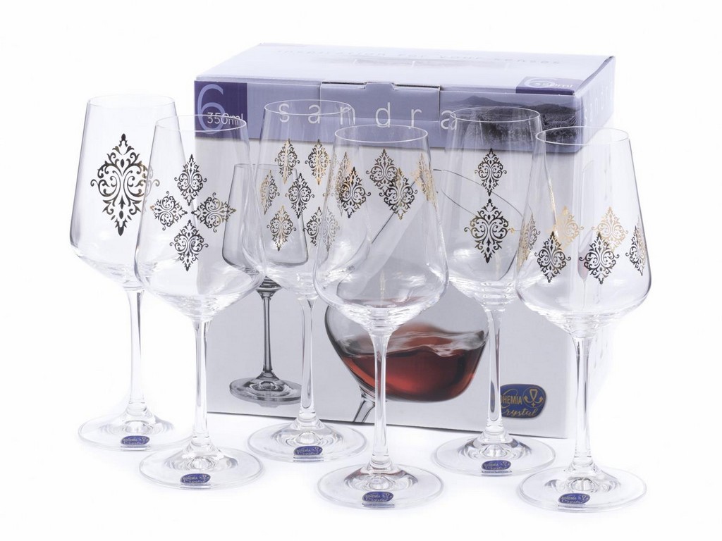 Набор бокалов для вина стеклянных декор. ''Sandra'' 6 шт. 350 мл Арт.85852 - фото