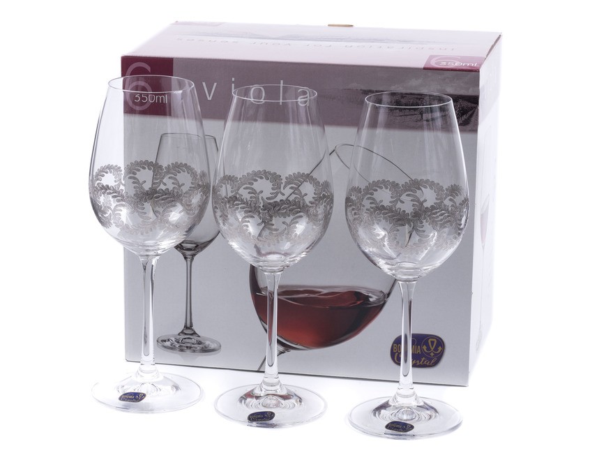 Набор бокалов для вина стеклянных декор. ''Viola'' 6 шт. 350 мл Арт.85853 - фото
