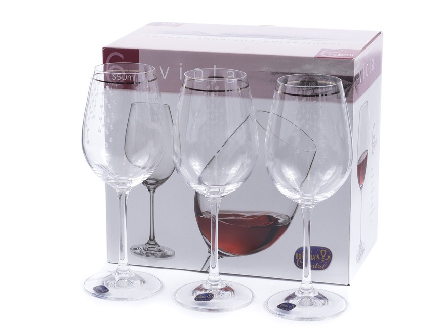 Набор бокалов для вина стеклянных декор. ''Viola'' 6 шт. 350 мл Арт.85854 - фото
