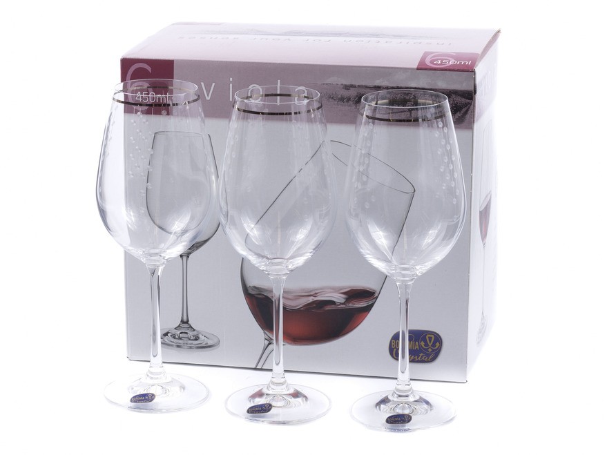 Набор бокалов для вина стеклянных декор. ''Viola'' 6 шт. 450 мл Арт.85855 - фото