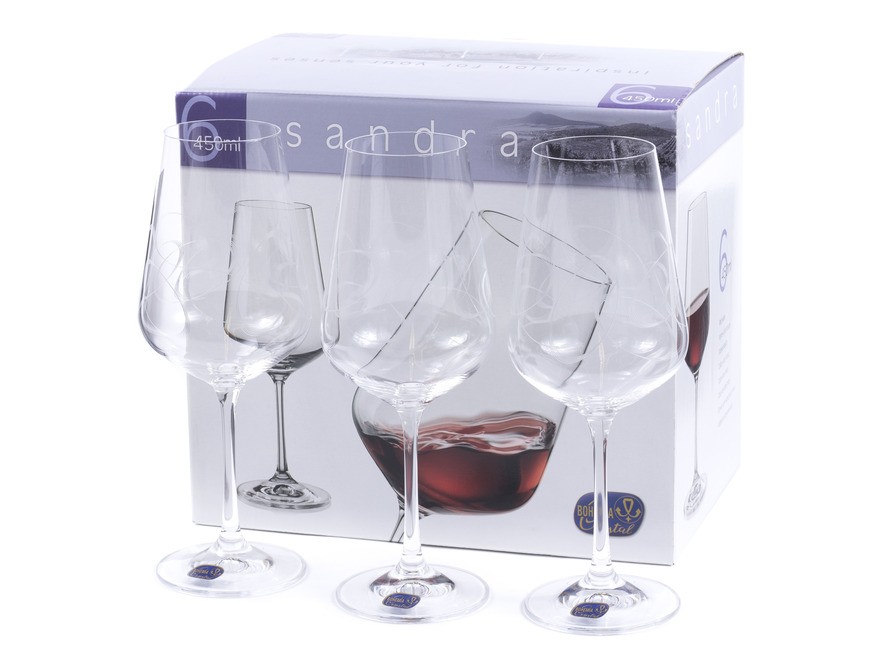 Набор бокалов для вина стеклянных декор. ''Sandra'' 6 шт. 450 мл Арт.85856 - фото