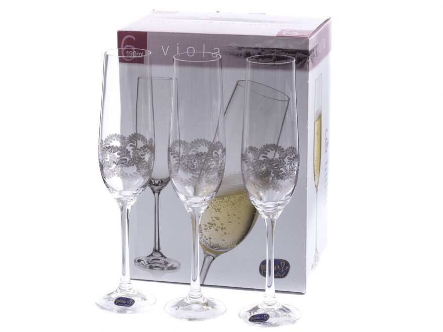 Набор бокалов для шампанского стеклянных декор. ''Viola'' 6 шт. 190 мл Арт.85861