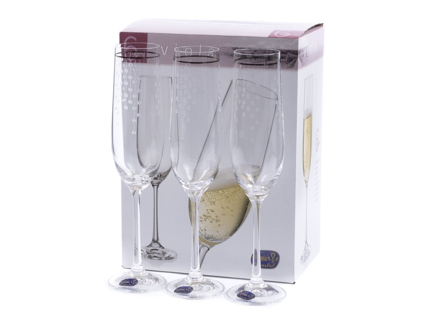 Набор бокалов для шампанского стеклянных декор. ''Viola'' 6 шт. 190 мл Арт.85862 - фото