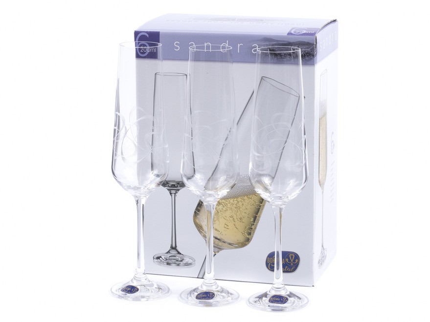 Набор бокалов для шампанского стеклянных декор. ''Sandra'' 6 шт. 200 мл  Арт.85865 - фото