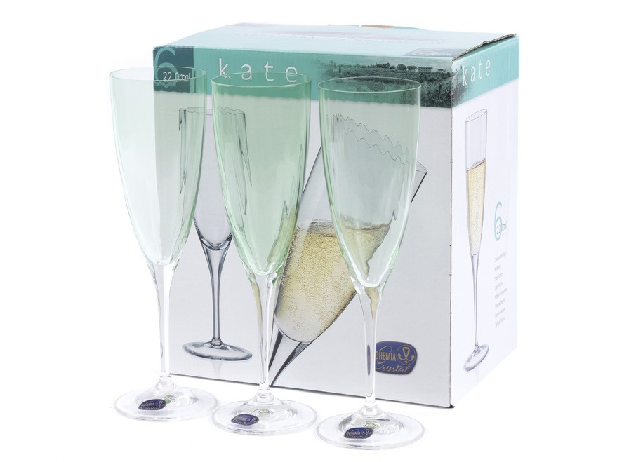Набор бокалов для шампанского стеклянных декор. ''Kate'' 6 шт. 220 мл  Арт.87415