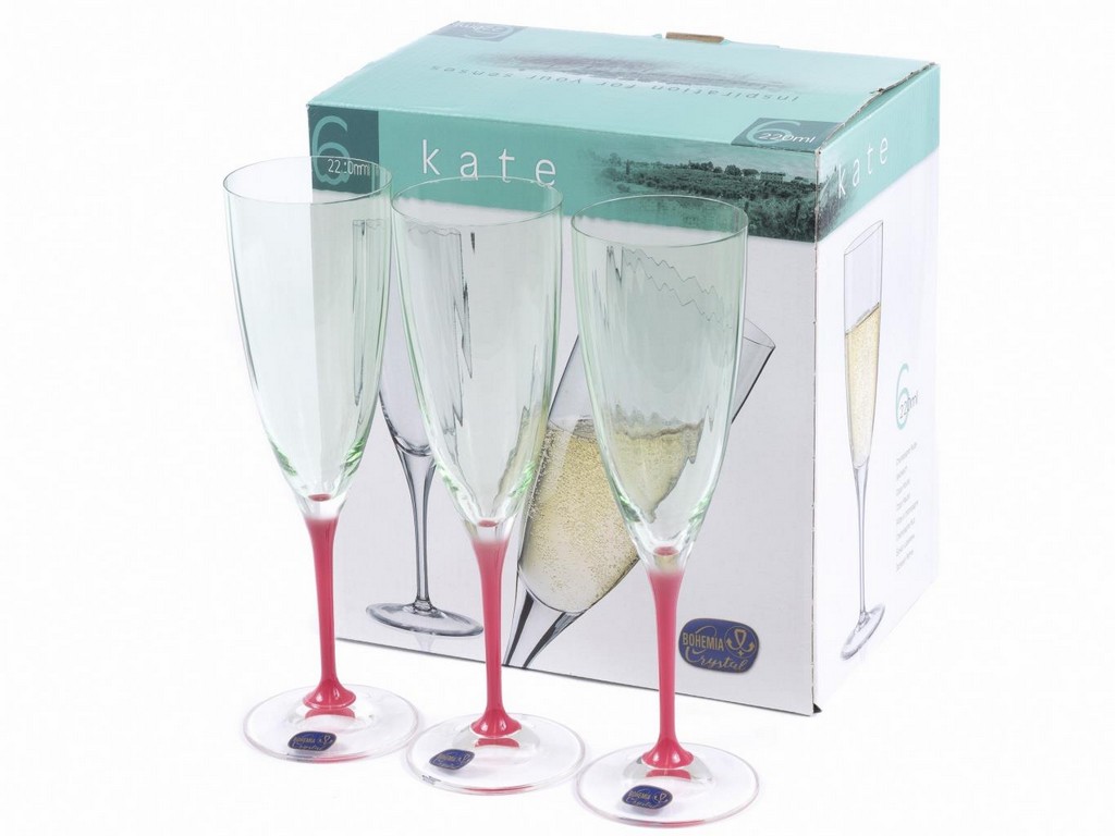 Набор бокалов для шампанского стеклянных декор. ''Kate'' 6 шт. 220 мл  Арт.87417 - фото