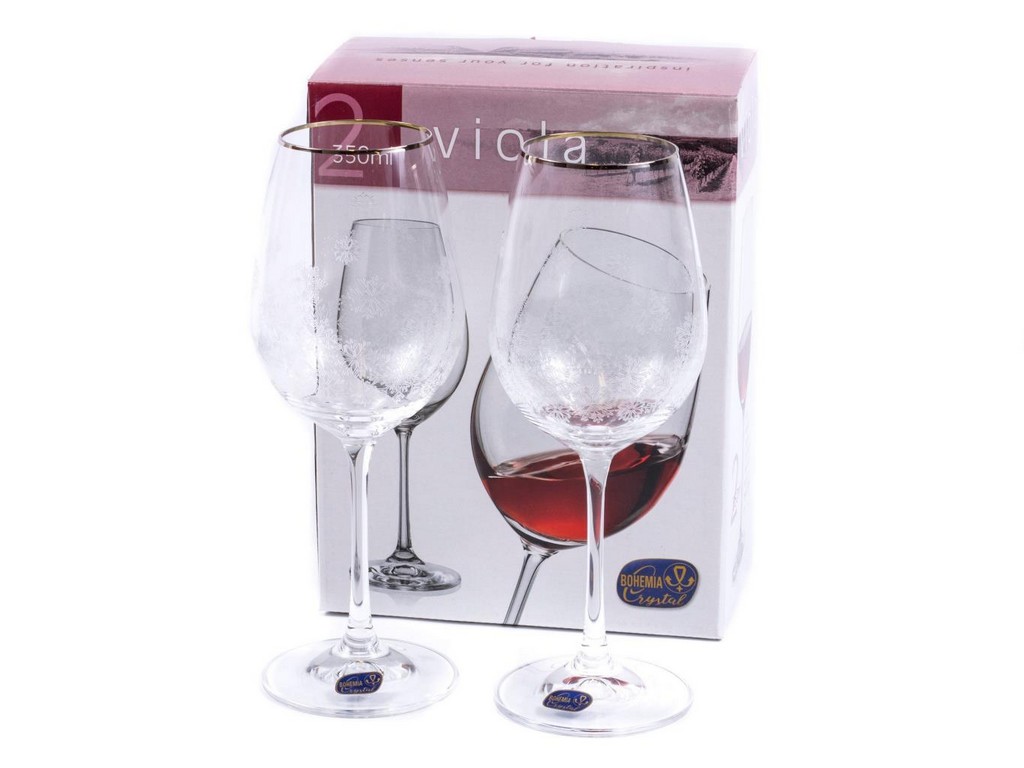 Набор бокалов для вина стеклянных декор. ''Viola'' 2 шт. 350 мл  Арт.87420 - фото