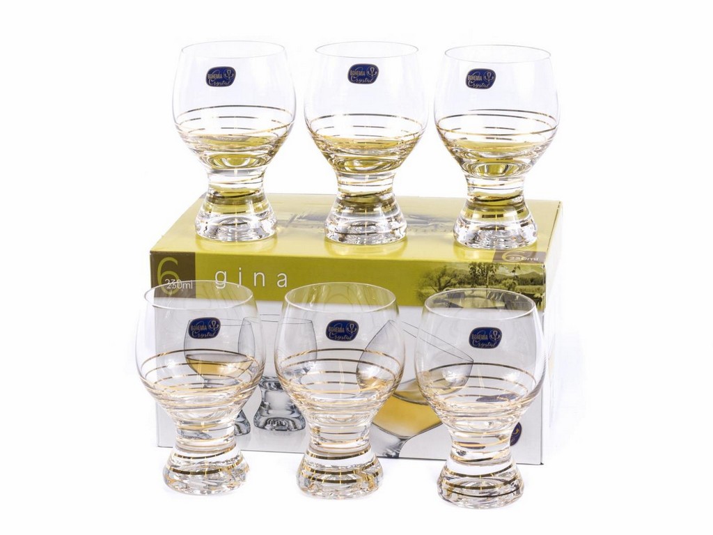 Набор бокалов для вина стеклянных декор. ''Gina'' 6 шт. 230 мл  Арт.87422 - фото