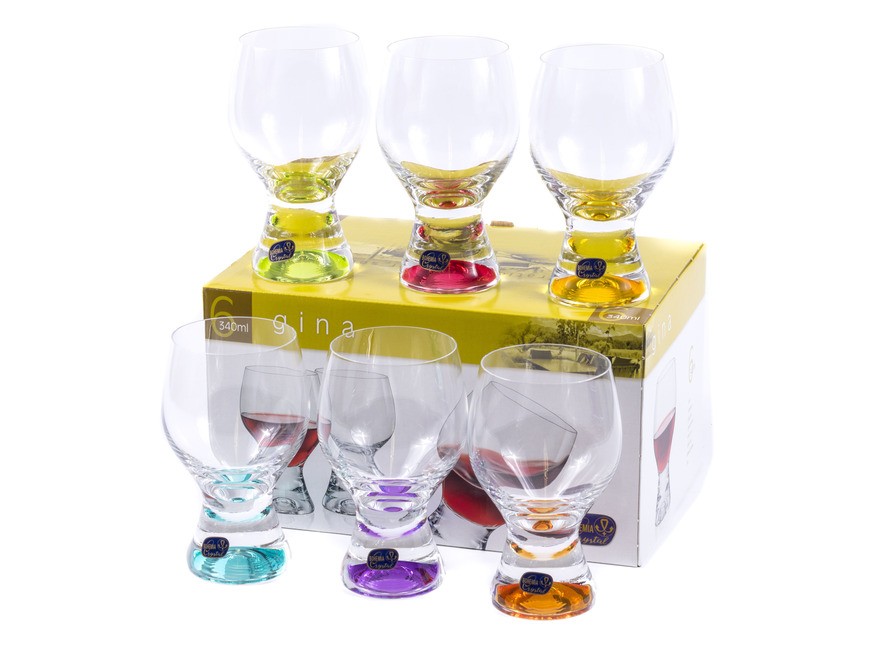 Набор бокалов для вина стеклянных декор. ''Gina'' 6 шт. 340 мл  Арт.87425