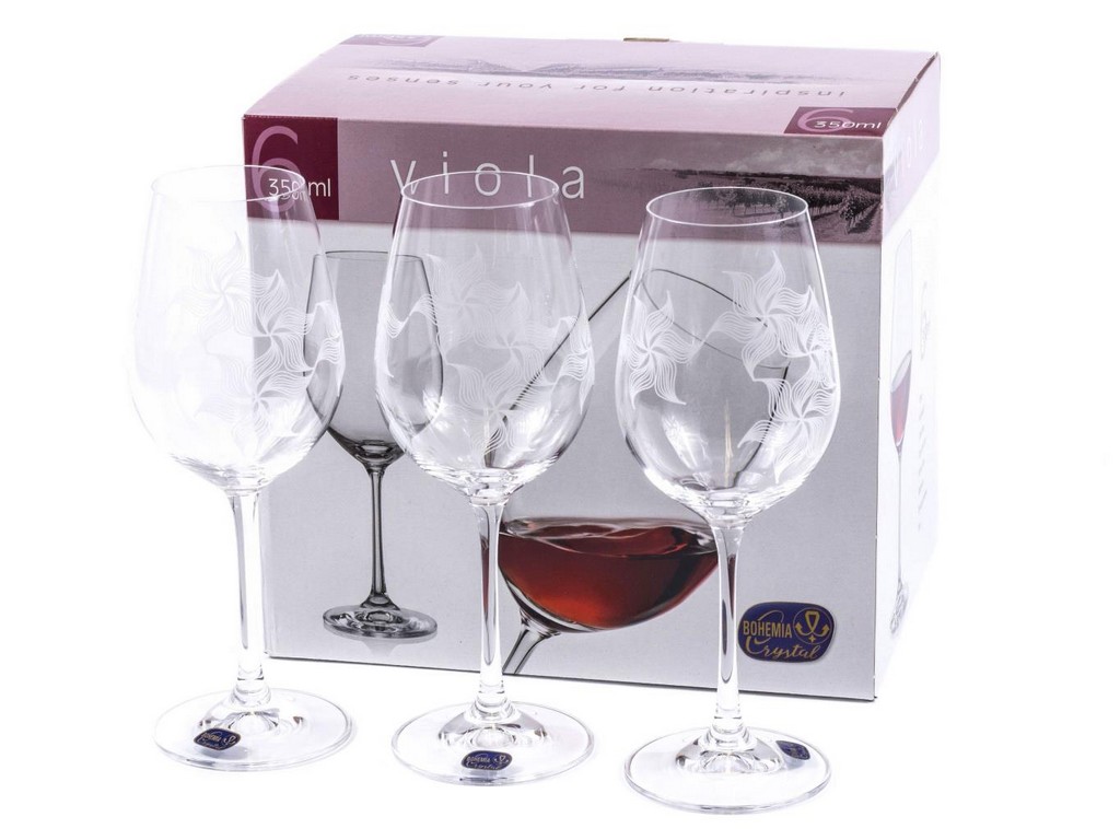 Набор бокалов для вина стеклянных декор. ''Viola'' 6 шт. 350 мл Арт.87428 - фото