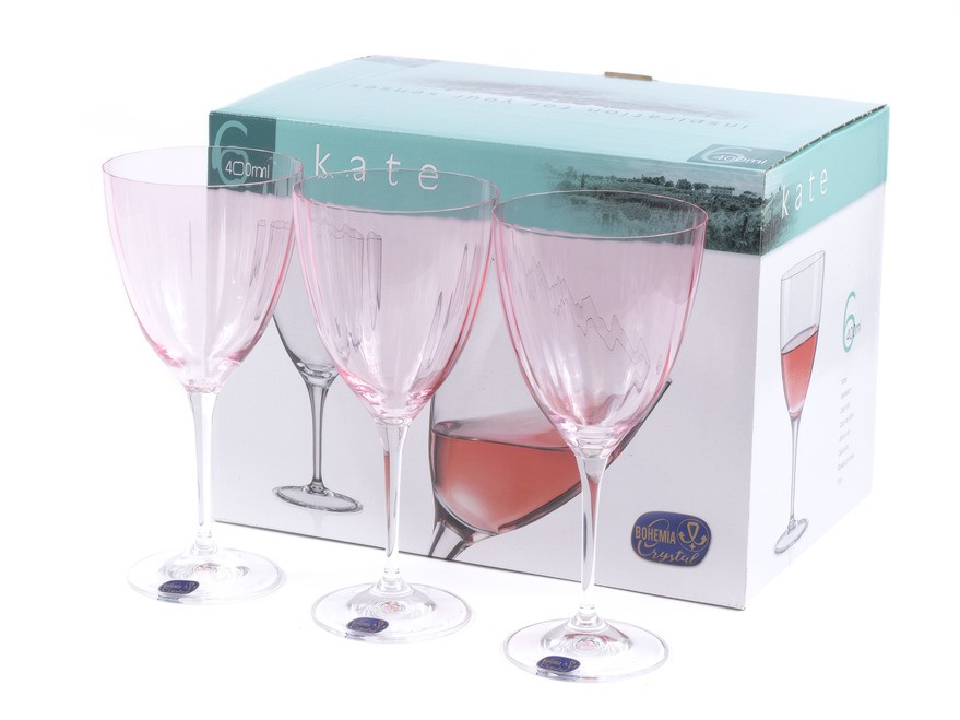 Набор бокалов для вина стеклянных декор. ''Kate'' 6 шт. 400 мл  Арт.87432 - фото