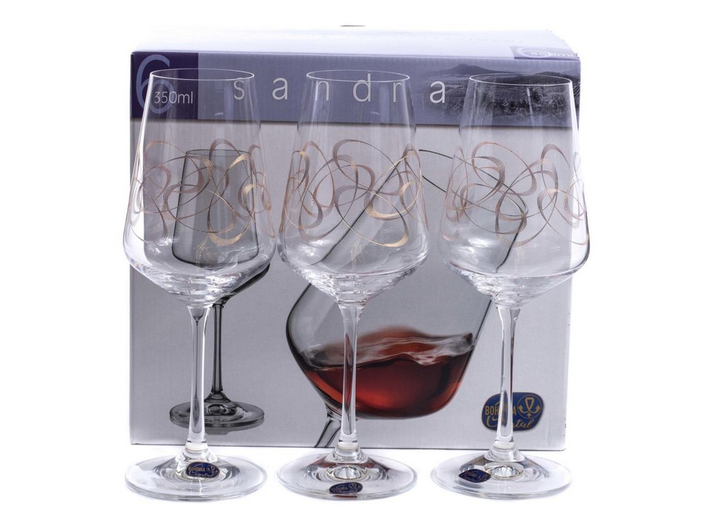 Набор бокалов для вина стеклянных декор. ''Sandra'' 6 шт. 350 мл  Арт.87751 - фото
