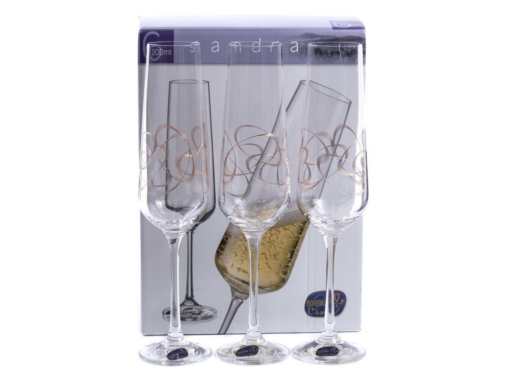 Набор бокалов для шампанского стеклянных декор. ''Sandra'' 6 шт. 200 мл  Арт.87753 - фото