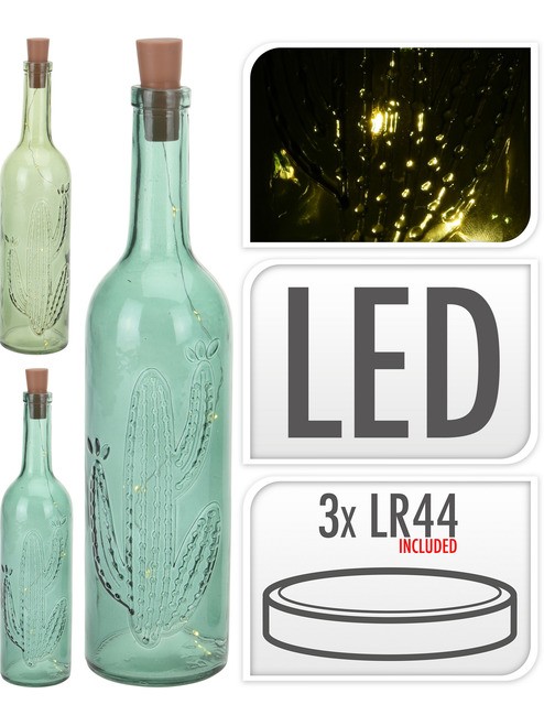 Украшение стеклянное светящееся ''бутылка'' 31 см  (работает от батареек) Арт.88507