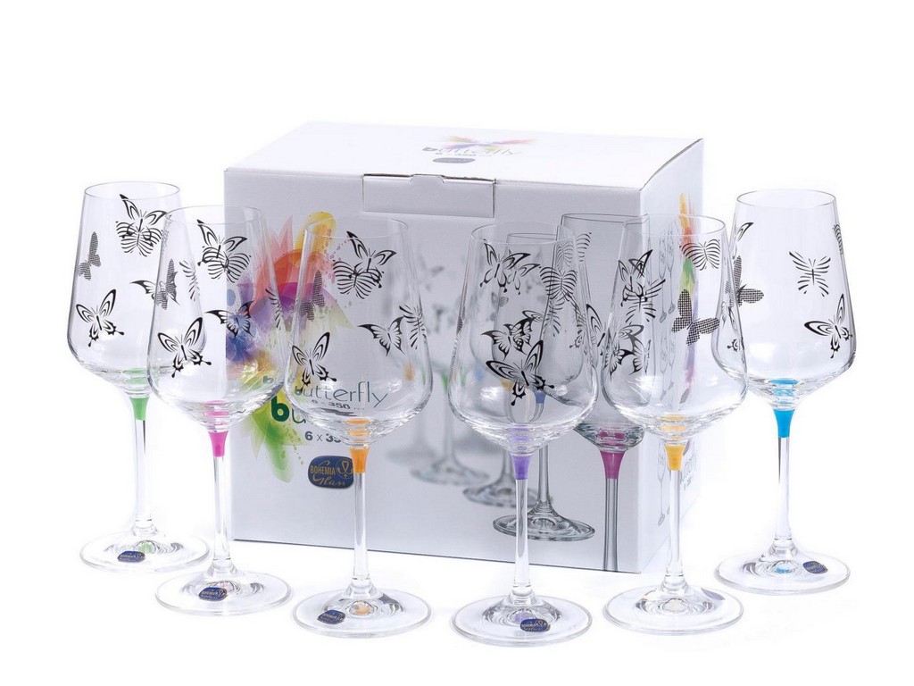 Набор бокалов для вина стеклянных декор. ''Butterfly'' 6 шт. 350 мл (арт. 40728/s1432/350) Арт.89089 - фото