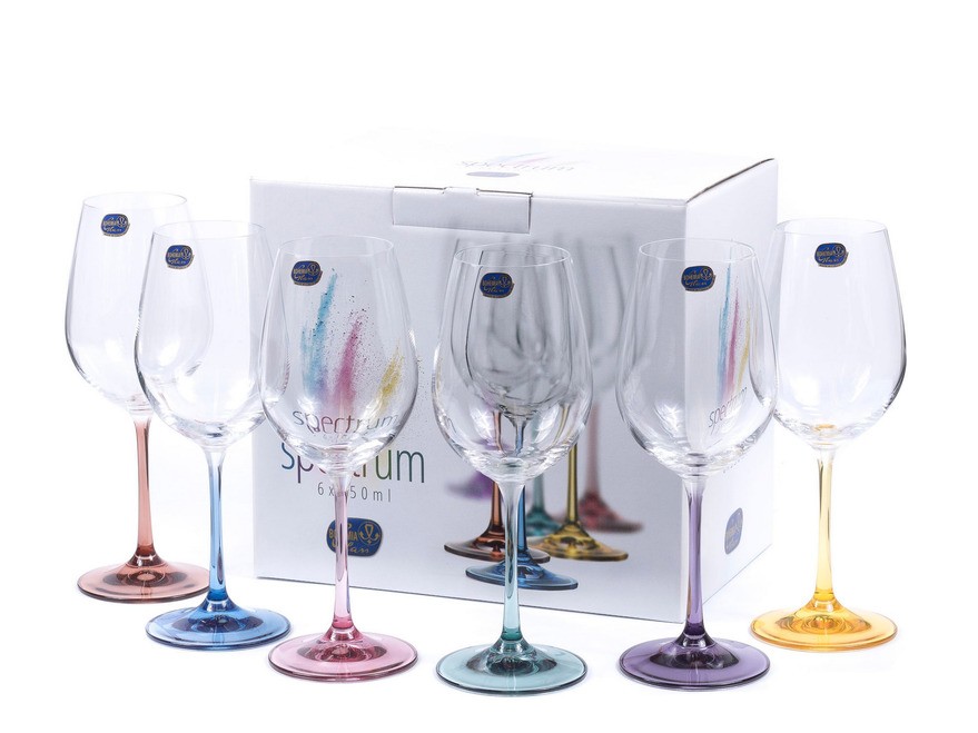 Набор бокалов для вина стеклянных декор. ''Spectrum'' 6 шт. 350 мл Арт.89090 - фото