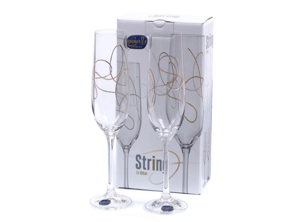 Набор бокалов для шампанского стеклянных декор. ''String'' 2 шт. 190 мл  Арт.89095