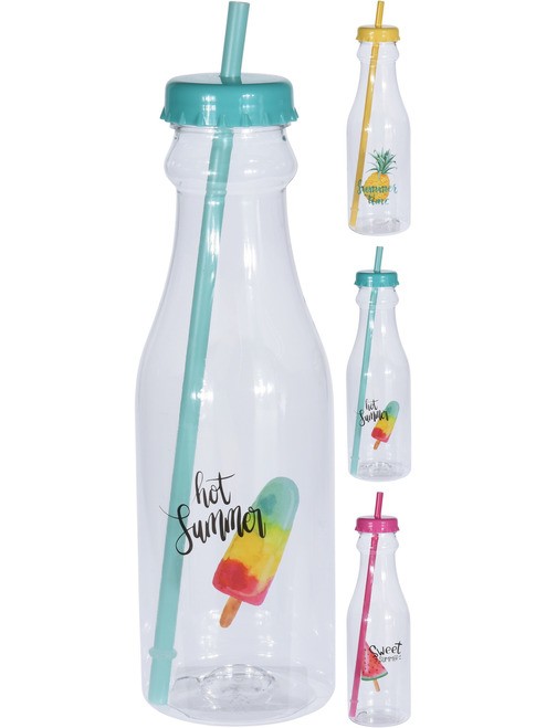 Бутылка пластмассовая для питья с соломинкой 650 мл (код 931242)