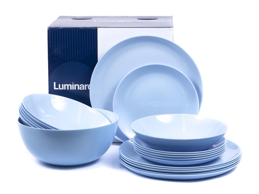 Набор посуды стеклокерамический ''diwali light blue'' 19 пр.: 18 тарелок 19/20/25 см, салатник 21 см Арт.89513 - фото