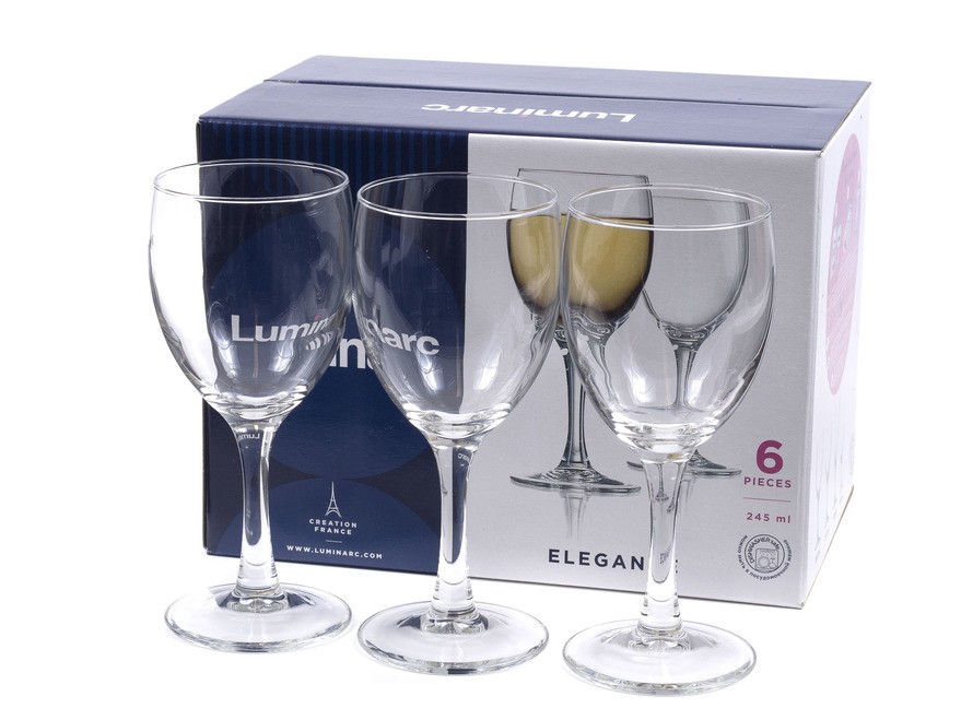Набор бокалов для вина стеклянных ''elegance'' 6 шт. 245 мл (арт. P2504, код 031979) Арт.89927 - фото