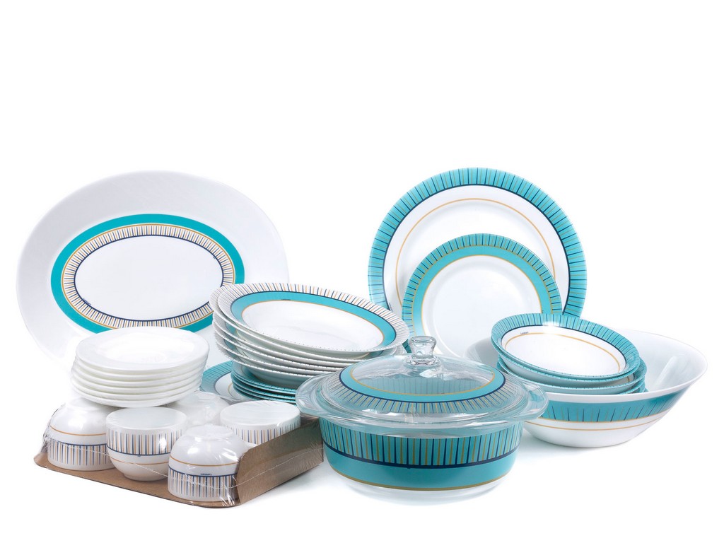 Набор посуды стеклокерамической ''every day calibri'' 40 пр.: 18 тарелок, 7 салатников, блюдо, 6 чашек с блюдцами 220 мл, кастрюля с крышкой 2,5 л (арт. P2177, код 194384) Арт.90084