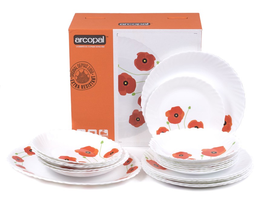 Набор посуды стеклянной ''red romance'' 19 пр.: 18 тарелок 19/21/25 см, болюдо 33 см (арт. P5923, код 194391) Арт.90094 - фото