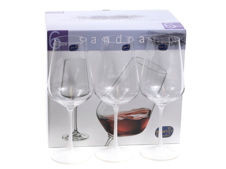 Набор бокалов для вина стеклянных декор. ''Sandra'' 6 шт. 450 мл Арт.90447 - фото