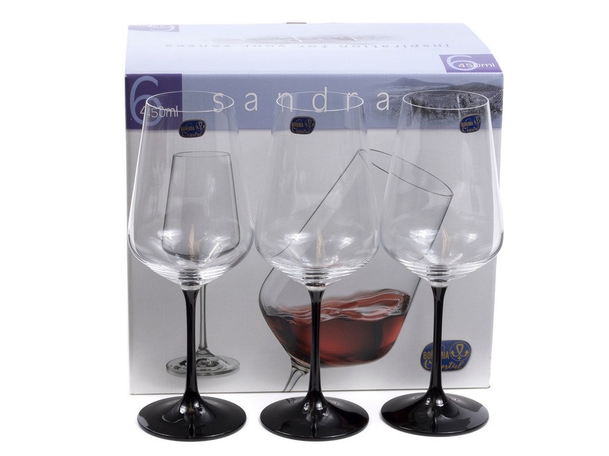 Набор бокалов для вина стеклянных декор. ''Sandra'' 6 шт. 450 мл Арт.90451 - фото