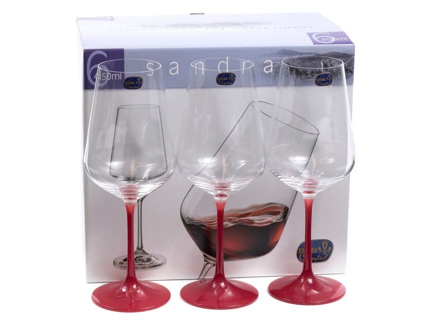 Набор бокалов для вина стеклянных декор. ''Sandra'' 6 шт. 450 мл Арт.90452 - фото