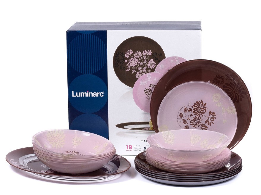 Набор посуды стеклянный ''tamako pink'' 19 пр.: 18 тарелок 20,5/20/26 см, блюдо 35 см (арт. N9714, код 198610) Арт.90688 - фото