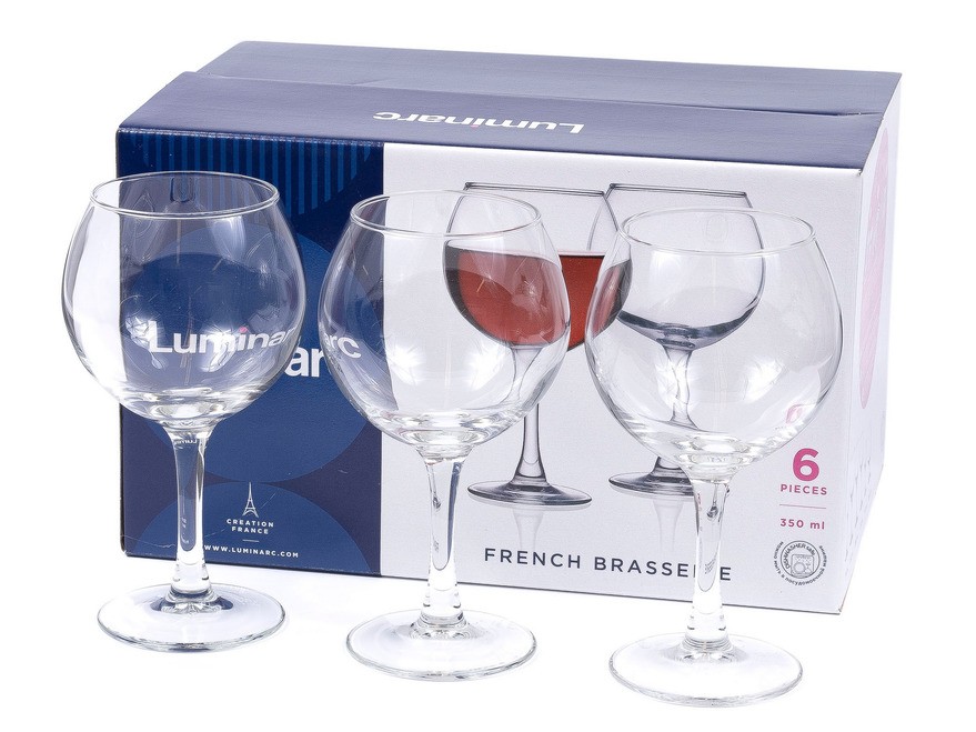 Набор бокалов для вина стеклянных ''french brasserie'' 6 шт. 350 мл Арт.90739 - фото