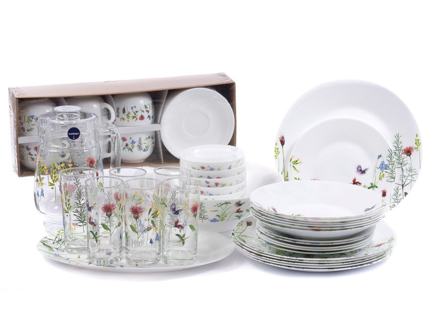 Набор посуды стеклокерамической ''eufloria'' 46 пр.: 18 тарелок, 7 салатников, блюдо, 6 чашек с блюдцами, кувшин с крышкой, 6 стаканов (арт. N8058, код 199532) Арт.90791 - фото