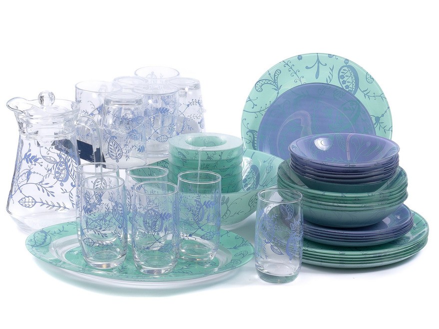 Набор посуды стеклянной ''simply garnet'' 46 пр.: 18 тарелок, 13 салатников, блюдо, 6 кружек, кувшин с крышкой, 6 стаканов (арт. N7246, код 199518) Арт.90797 - фото