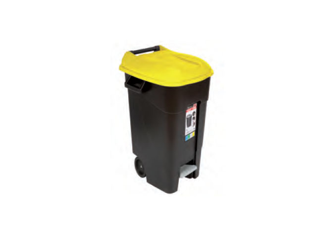 Контейнер для мусора пластик. 120л с педалью (жёлт. крышка) (TAYG) Арт. 423017 - фото