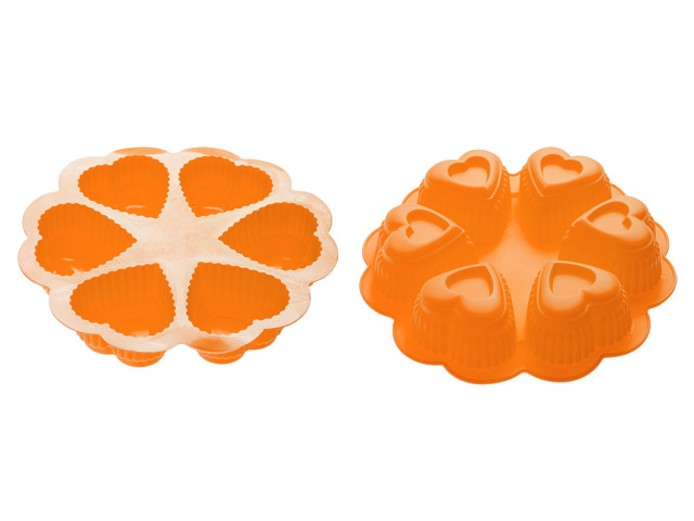Форма для выпечки, силиконовая, круглая на 6 сердец, 25 х 4.5 см, оранжевая, PERFECTO LINEA Арт. 20-018814