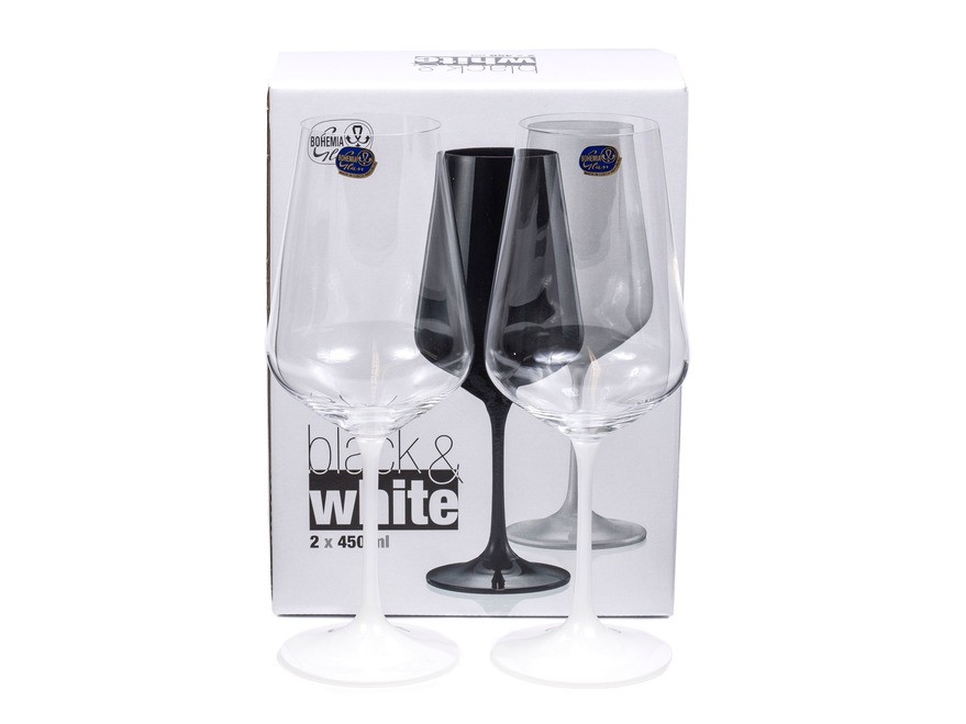 Набор бокалов для вина стеклянных декор. ''Sandra black/white'' 2 шт. 450 мл (арт. 40728/38344/450-2) Арт.93028 - фото